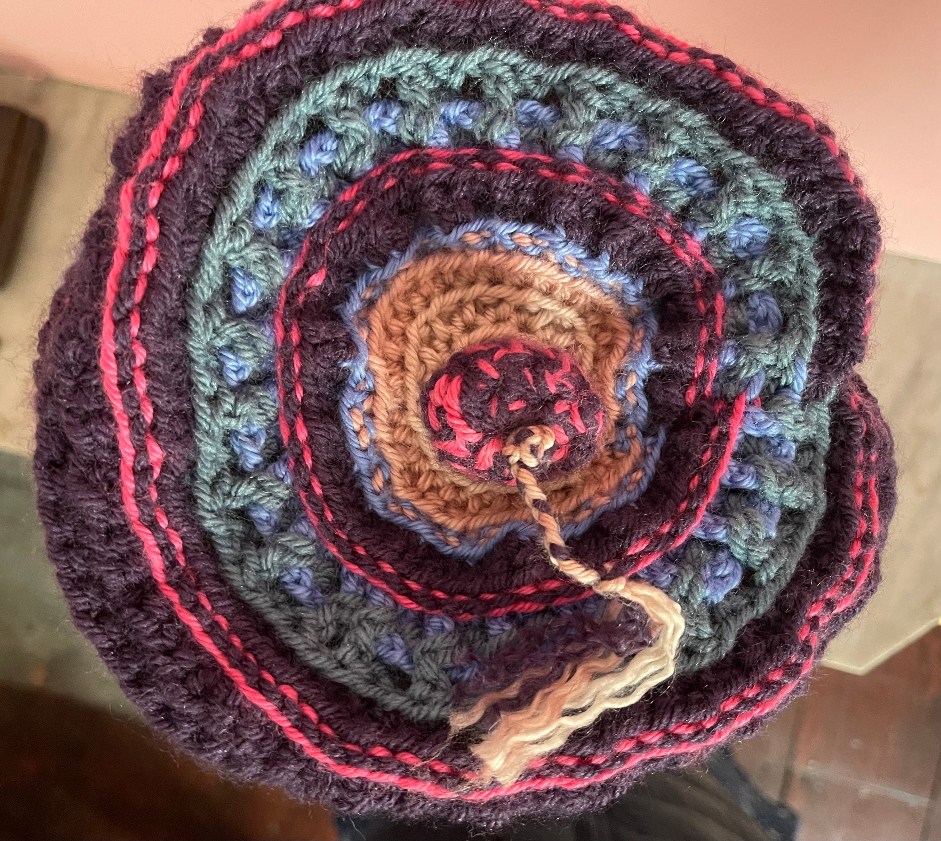 Handmade Crochet Hat – Pink, Blue, & Purple Acrylic Topper  display picture 1