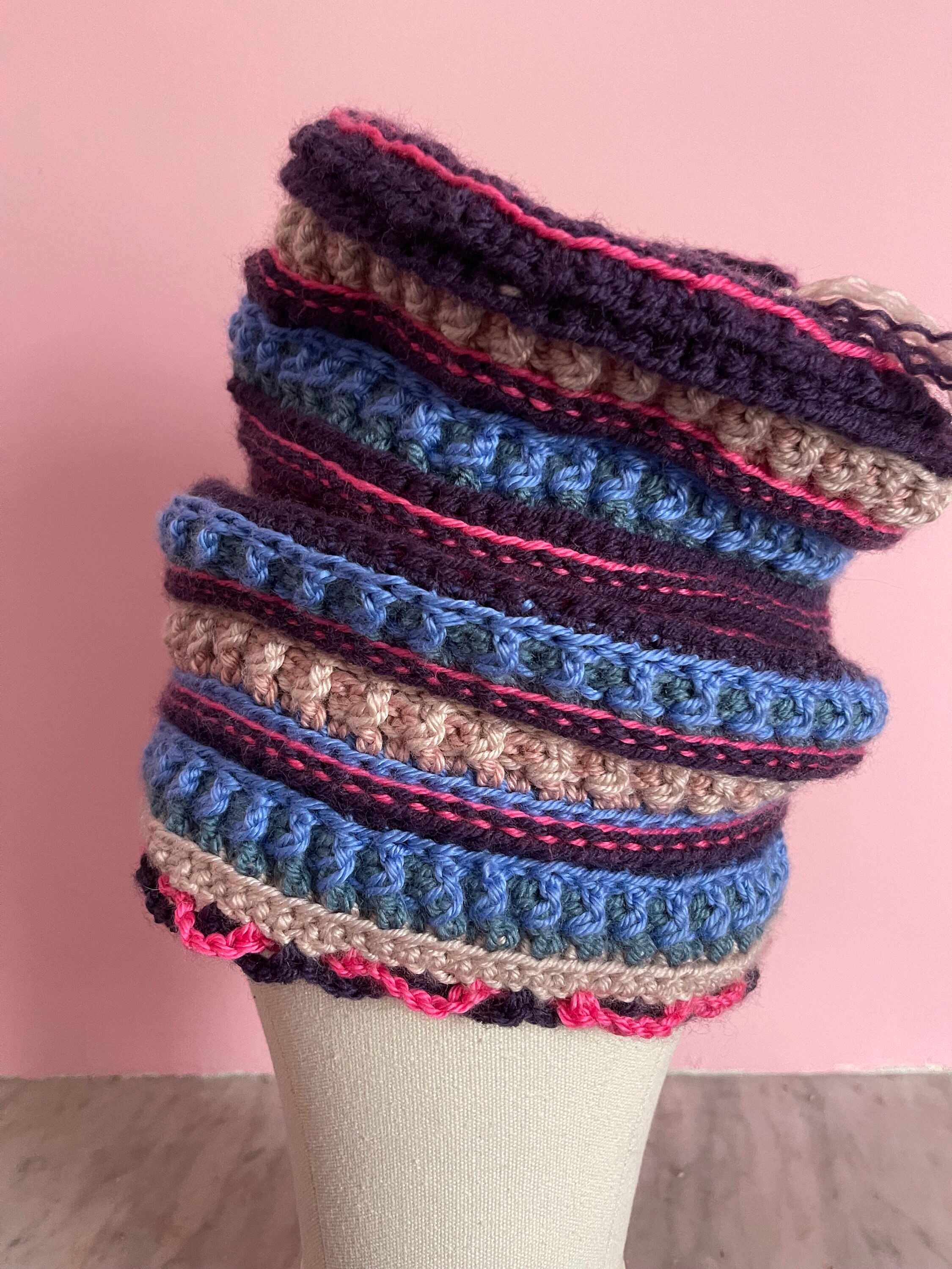Unique one of a kind crochet hat o/s pink,white,purple, hair like fashion hat Crochet Hat – One of a Kind Hat Made From Pale Pink, Blue  main image 4