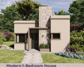 Modern 1 Bedroom House Plans - 415 sq ft / 38.57 m2 - Architectural Design Set - Small House Concept - Instant Download PDF