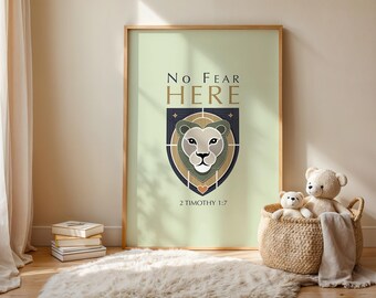 No Fear Here Framed Poster | Courage Quote Art | Fearless Motivational Print | Empowerment Wall Decor | Wooden Frame
