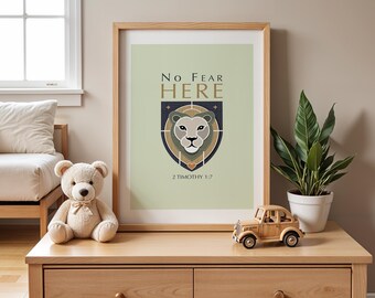 No Fear Here Wall Art | Black Framed Poster | Courage Motivation Print | Fearless Quote Decor | Empowerment Art