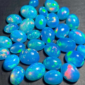 Ethiopian Paraiba [Blue] Opal Cabochon Lot, Natural Welo Fire Opal Gemstone, 5 Piece Set.