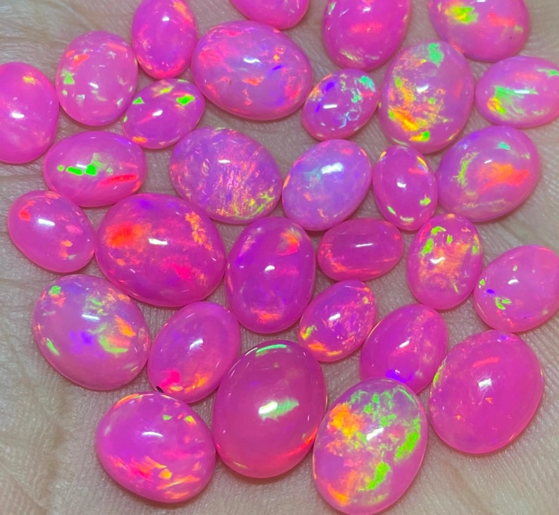 Ethiopian Pink Opal Cabochons: Natural Welo Fire Opal For Jewelry ,5 Pieces Lot. image 1
