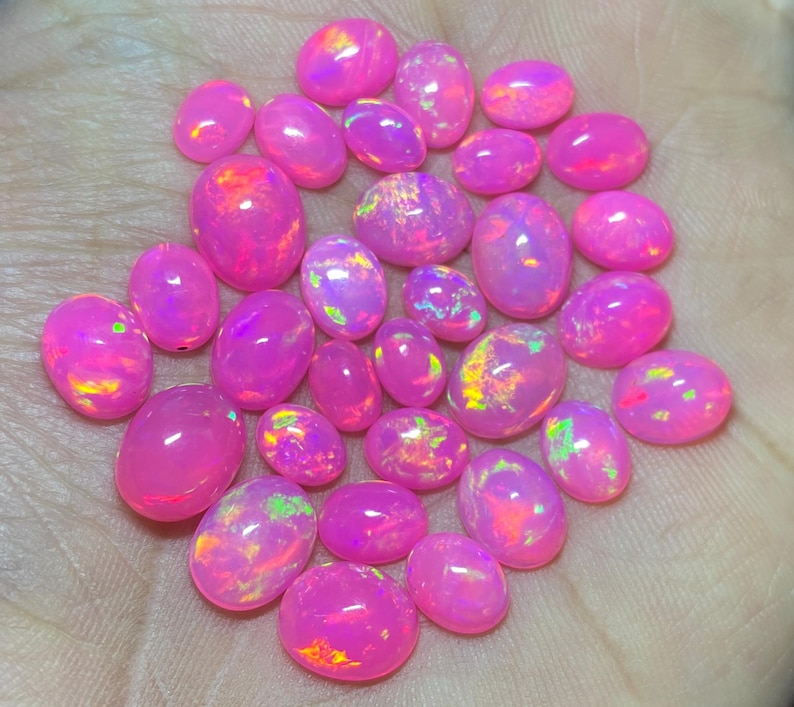 Ethiopian Pink Opal Cabochons: Natural Welo Fire Opal For Jewelry ,5 Pieces Lot. image 5