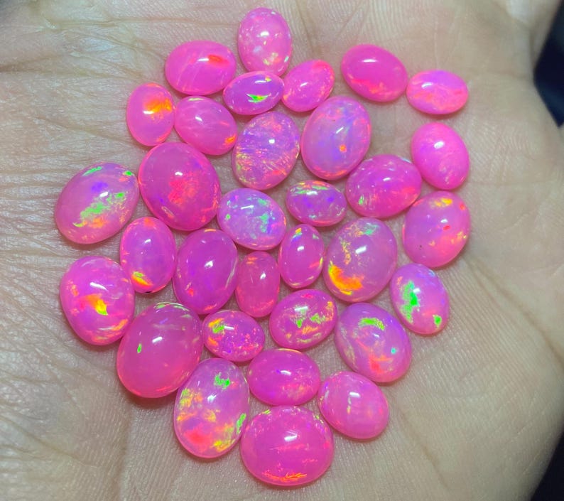 Ethiopian Pink Opal Cabochons: Natural Welo Fire Opal For Jewelry ,5 Pieces Lot. image 4