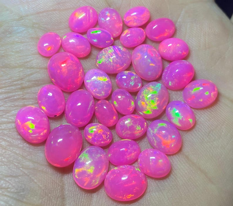 Ethiopian Pink Opal Cabochons: Natural Welo Fire Opal For Jewelry ,5 Pieces Lot. image 6
