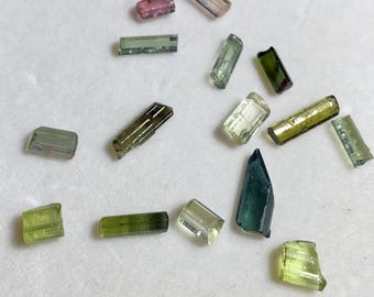 15 Pcs Natural Tourmaline Raw Crystal Sticks Multi Color Tourmaline Rough Gemstone For Jewelry.