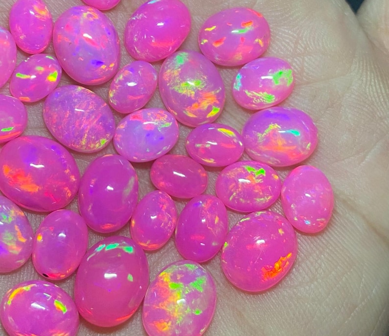 Ethiopian Pink Opal Cabochons: Natural Welo Fire Opal For Jewelry ,5 Pieces Lot. image 2