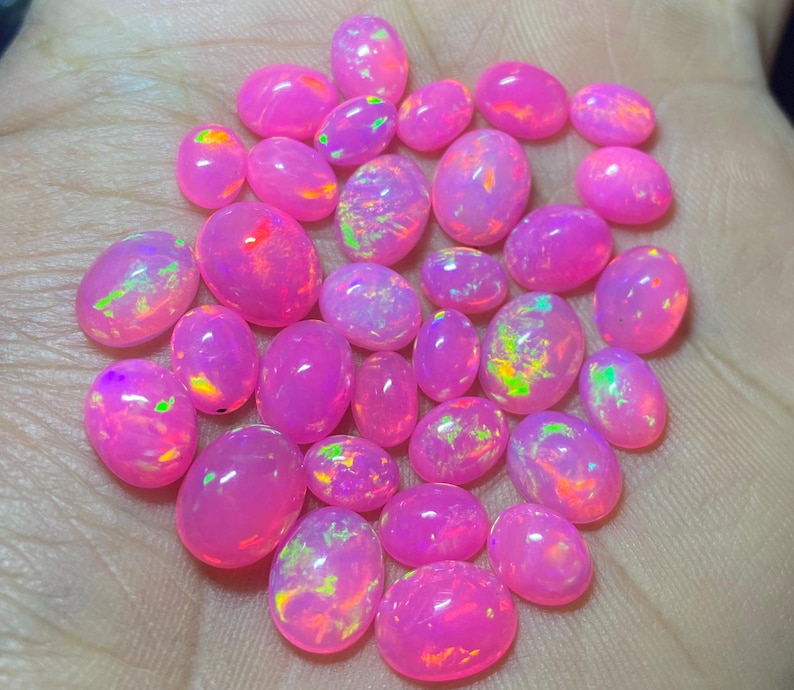 Ethiopian Pink Opal Cabochons: Natural Welo Fire Opal For Jewelry ,5 Pieces Lot. image 3