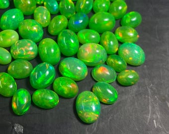 Ethiopian Green Opal Cabochons, Welo Fire Opal, AAA Grade Opal 5 Piece Lot.