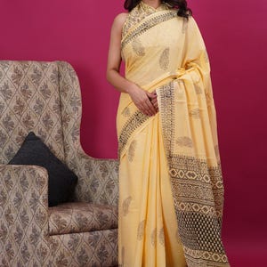 Designer Cotton Mulmul Handblock Print Saree/Sari For Women & Girls||Indian Cotton Saree||Block Printed Saree||Saree With Blouse||Free Shipp