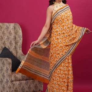 Designer Baumwolle Mulmul Handblockdruck Saree/Sari Für Frauen und Mädchen||Indischer Baumwolle Saree||Block Gedruckter Saree||Sari Mit Bluse||Kostenloser Versand