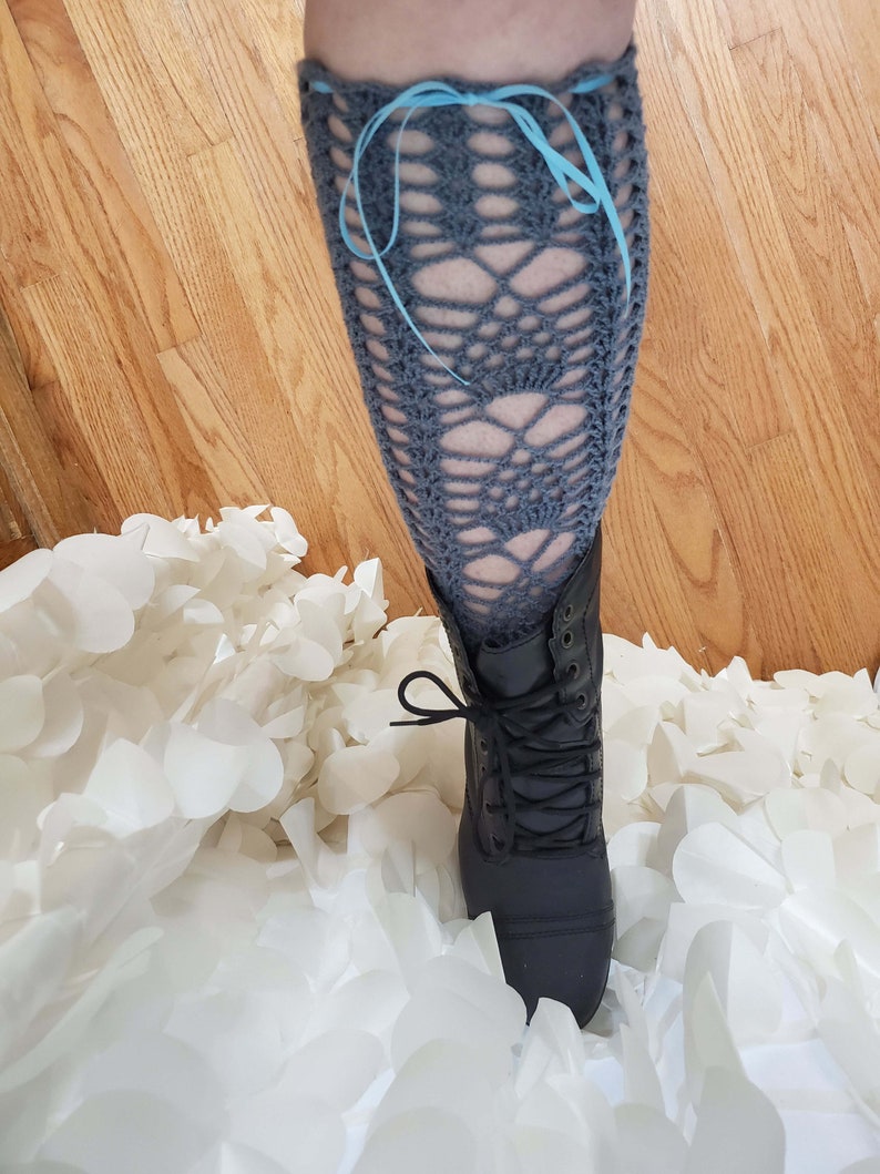 wool Prairie skirt socks handmade Mori Brwn Lacy crochet long stockings Lagenlook USA ladies size 8-9.5 violet Boho boot socks