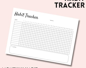 Rastreador de hábitos mensual imprimible: tamaños A4 y A5 (descarga digital en PDF)