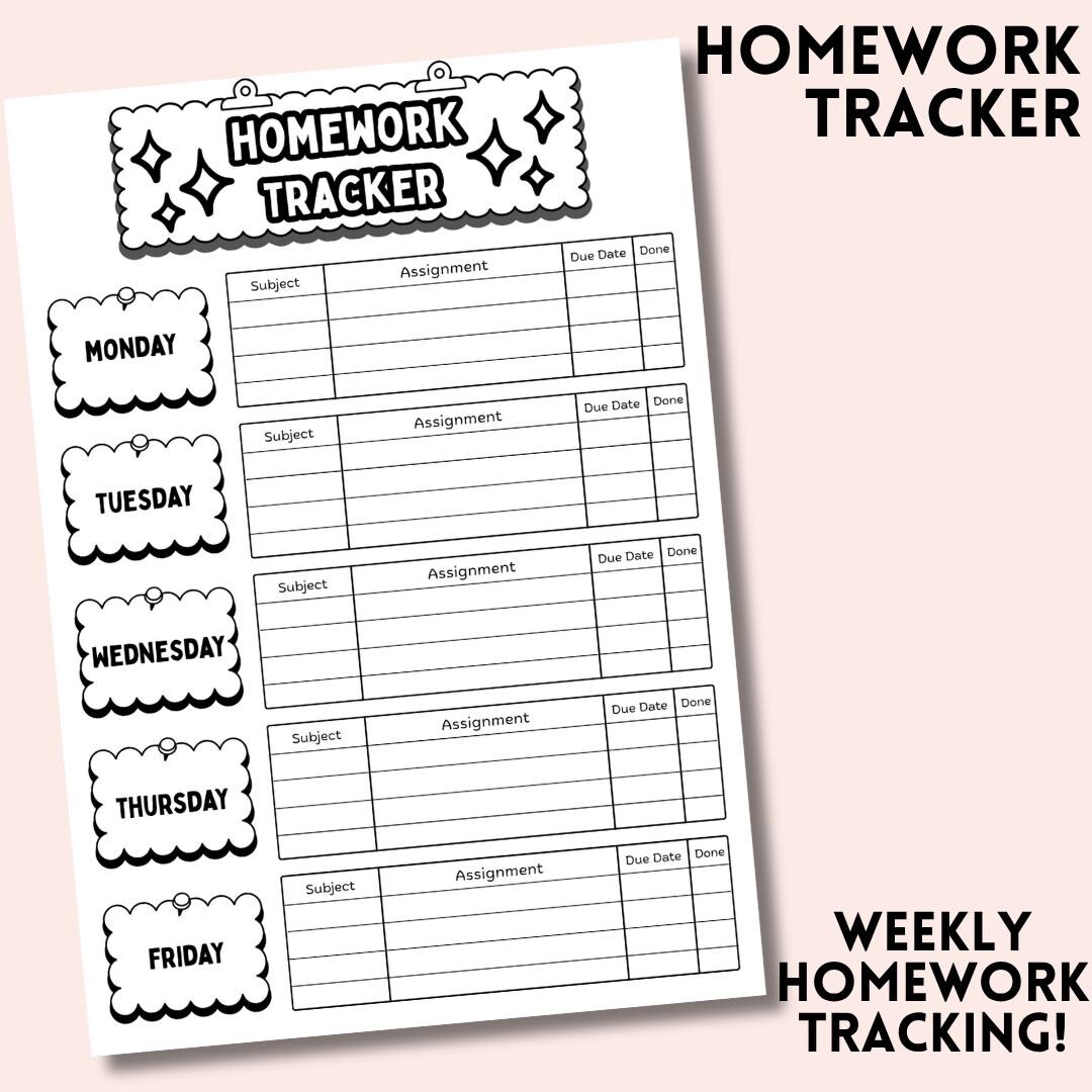 Homework Tracker | Fillable + Printable PDF | A4 + A5 Sizes | Black ...