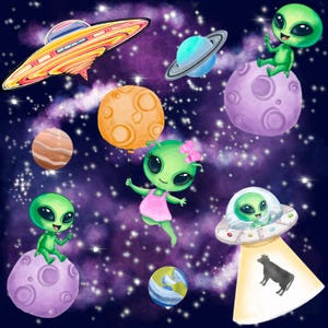 Cute Aliens in Space | Repeating, Seamless Pattern, Alien Seamless Pattern, Space Seamless Pattern, Alien Repeating Pattern
