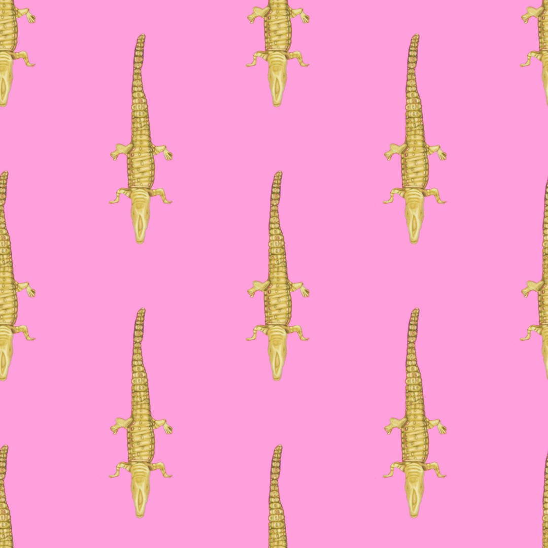 Golden Alligator Repeatable Pattern- Alligators, Gold, Pink, Green ...