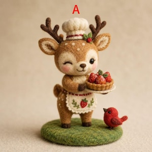 Needle Felt Deer Figurine, Wool Felt Reindeer Fawn, Woodland Animal Decor