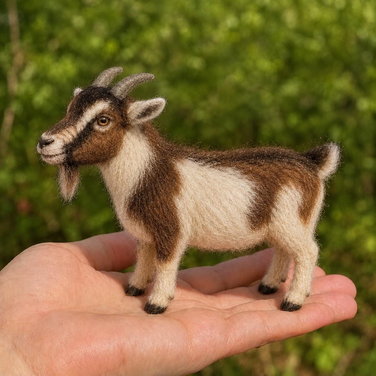 Needle Felt Goat Figurine, Wool Farm Animal Sculpture, Miniature