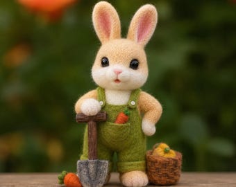 Needle Felt Bunny Figurine, Handmade Wool Rabbit, Miniature Shelf Decor