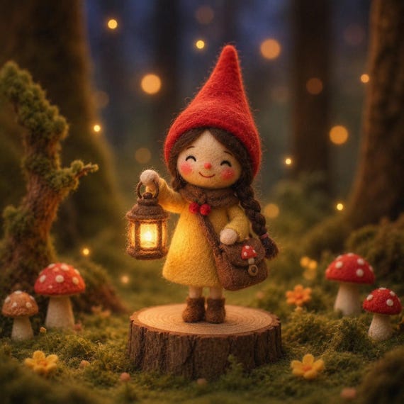 Needle Felt Elf Figurine, Wool Woodland Elf Miniature, Whimsical Shelf Decor