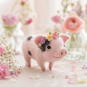 Needle Felt Pig Figurine, Wool Piglet Miniature, Pig Lover Gift