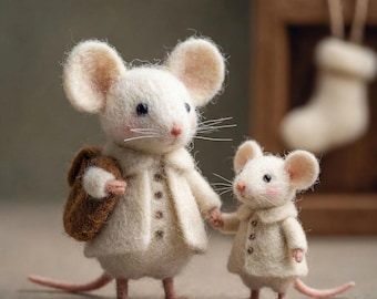 Naaldvilten muisbeeldje, handgemaakt wollen miniatuurdecor