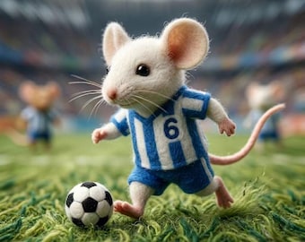 Figura de ratón de fieltro de aguja para fútbol, mascota de lana hecha a mano, regalo de decoración de escritorio para aficionados al fútbol