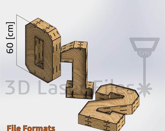 3D Numbers 60[cm] - for laser cut - cnc files vector - Digital files