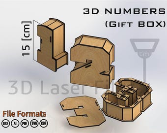 3D Numbers 15 [cm] - GIFT BOX - for laser cut - cnc files vector - Digital files