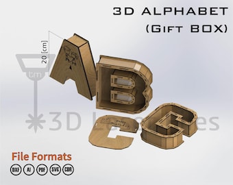 3D Alphabet 20 [cm] - GIFT BOX - for laser cut - cnc files vector - Digital files