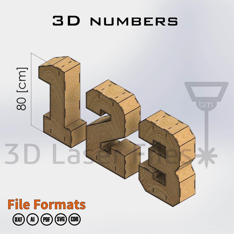 3D Numbers 80 [cm] - for Laser Cut - Cnc Files Vector - Digital Files ...