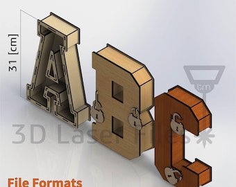 GIFT BOX - 3D Alphabet 30 [cm] - for laser cut - cnc files vector - Digital files