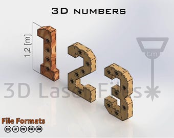 3D Numbers 1,2 [m] - for laser cut - cnc files vector - Digital files
