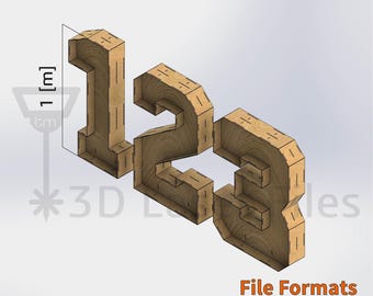 3D Numbers 1 [m] - for laser cut - cnc files vector - Digital files