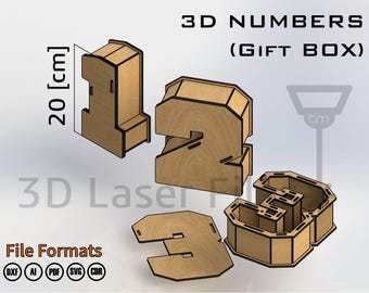 3D Numbers 20 [cm] - GIFT BOX - for laser cut - cnc files vector - Digital files