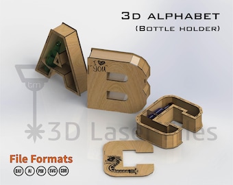 3D Alphabet 30 [cm] - Bottle Holder - for laser cut - cnc files vector - Digital files
