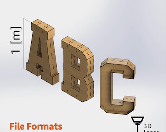 3D Alphabet 1 [m] - for laser cut - cnc files vector - Digital files