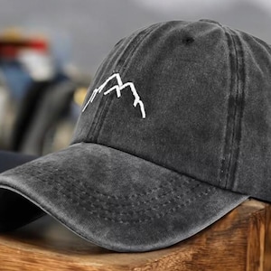 Mountain Embroidered Dad Hat, Minimalist Hiking Baseball Cap, Outdoorsy Adventure Hat, Nature Trucker Hat, Retro Washed Cotton Cap
