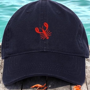 Lobster Hat, Embroidered Dad Cap, Nautical Beach Hat, Coastal Summer Cap, Seafood Lover Gift, Red Lobster Baseball Hat for Him