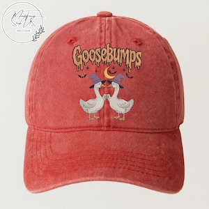Goosebumps Goose Embroidery Washed Cap, Halloween Goose Baseball Cap, Spooky Goose Embroidered Dad Hat, Witch Goose Hat