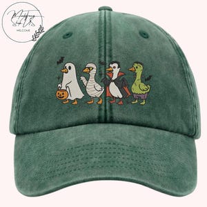 Halloween Goose Embroidery Washed Cap, Spooky Goose Baseball Cap, Goose Embroidered Dad Hat, Funny Goose Halloween Hat