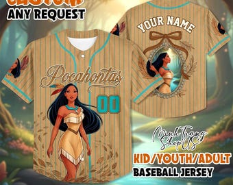 Pocahontas Baseball Jersey, Disney Princess Custom Shirt, Personalized Kid Youth Adult Baseball Jersey Outfit
