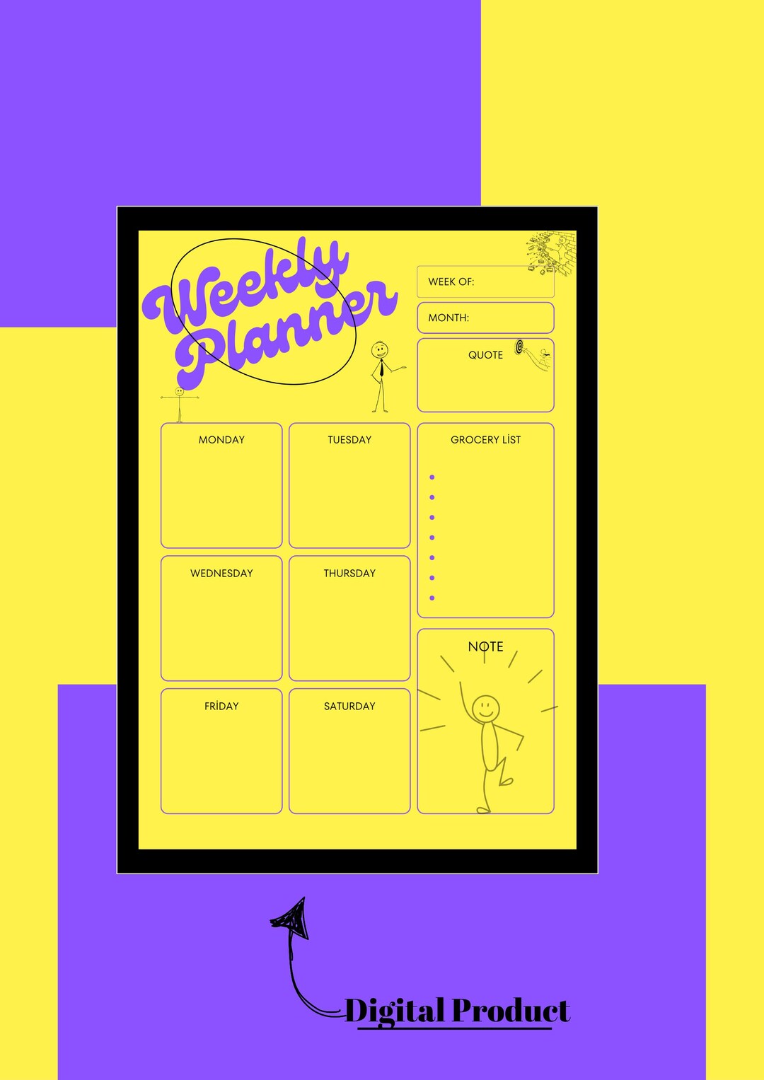 Fun and Bright Weekly Planner Printable Cute Stick Figure Organizer ...