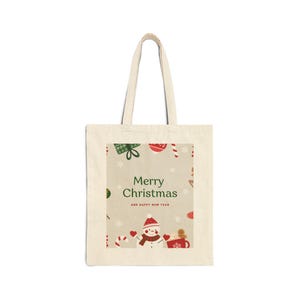 Merry Christmas Cotton Canvas Tote Bag | Holiday Gift, Eco-Friendly Shopping, Festive Carryall, Seasonal Decor, Winter Accessories