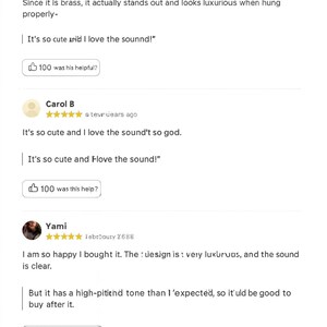 May include: Screenshot of customer reviews. The reviews include text such as "It's so cute and I love the sound!" and "I am so happy I bought it." The reviews are from different users and include star ratings.