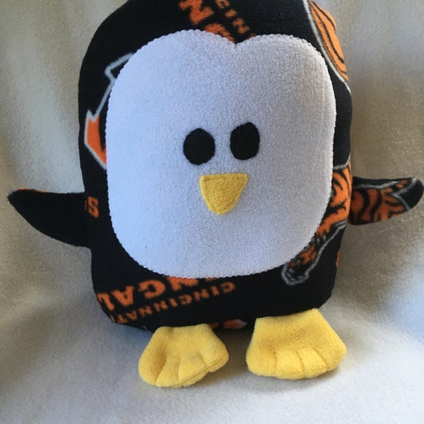 Cincinnati Bengals Penguin Plush / Add Personalization / Gift / Penguin Pillow Pal / Handmade Plushie / Baby Safe