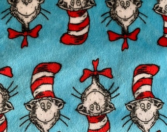 Cat in the Hat Themed Minky Cuddle fabric / Less than 1 yard / 59" x 31'