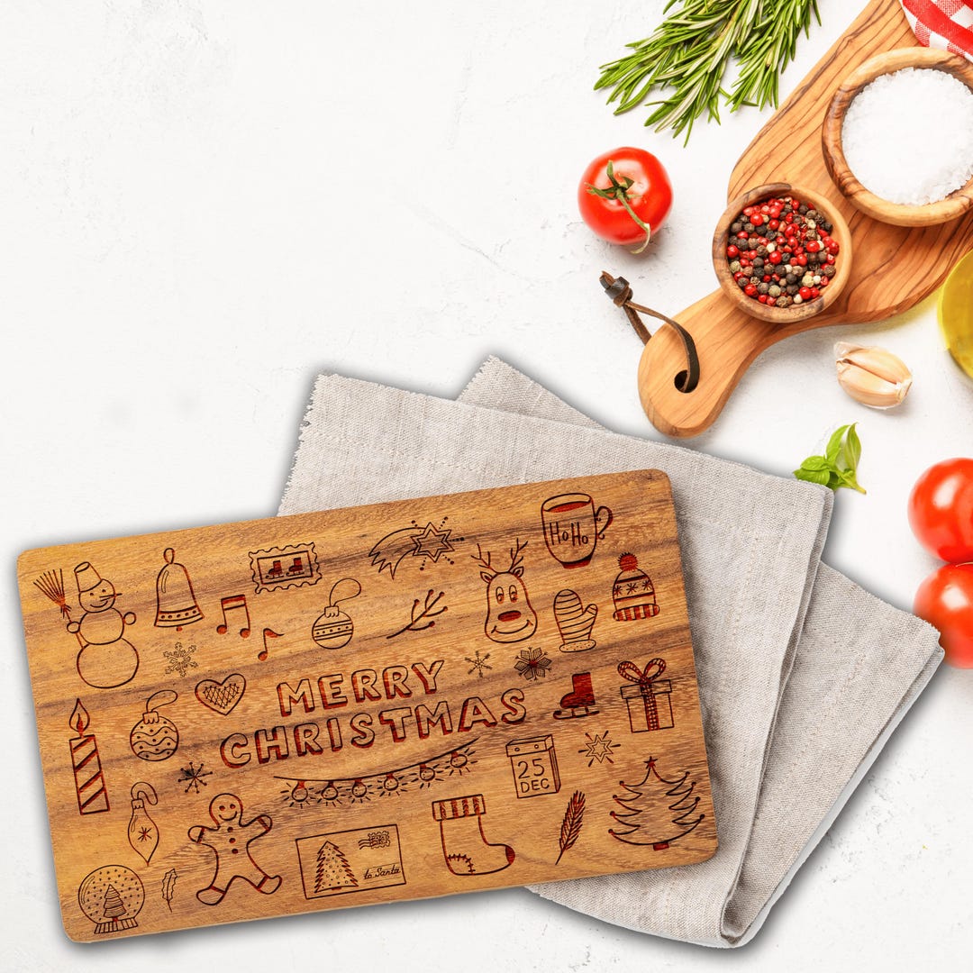 Christmas Cutting Board SVG Laser File, Holiday Engraving Design ...