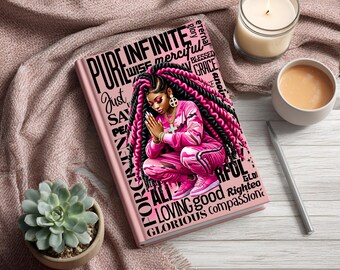 Diario de oración con estampado de camuflaje rosa (13x18 cm) / Juego de 4 PNG / Descarga digital / Arte de niña negra / Basado en la fe / Pegatina imprimible / Descarga instantánea